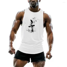 Men's Tank Tops Sleeveless T-shirt Quick Drying Outdoor Sports Comfort Print Fitness Running Round Neck Vest Solid Colour Top