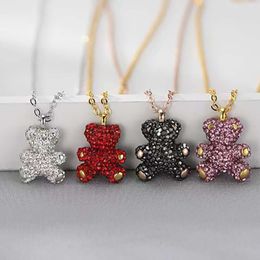 SwarovskiS Necklace Designer Women Original Quality Luxury Fashion Pendant Cute Full Diamond Teddy Bear Necklace Pink Four Color Little Bear Collar Chain For Women