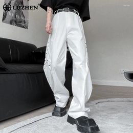 Men's Pants LUZHEN Rivet Metal Decorate Splicing Design Solid Colour Trendy Straight 2024 Spring Fashion Street Men Trousers LZ2110