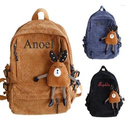 Backpack Personalised Embroidered Large Kawaii Corduroy Cute Plush Pendant Animal Girl School Book Bag