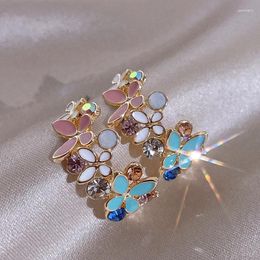 Stud Earrings Fashion Korean Sweet Cute Enamel Butterfly For Women Girls Shiny Rhinestone Animal Jewellery Gift