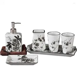 Bath Accessory Set Chinese Ceramic Toilet Mouthwash Cup Lotion Bottle Soap Dish Bathroom Wash Five-piece Toothbrush Holder Decoration