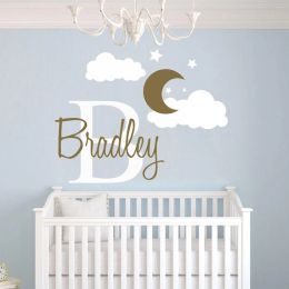 Stickers Custom Name Initial Moon Clouds Nursery Wall Decal For Baby Room Decorations Mural Wall Decal Sticker Children's Bedroom Z424