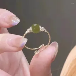 Cluster Rings Adjustable Vintage Premium Feel Imitation Emerald Jade Stone Sweet Cool Ring Personalized Light Luxury Elegant Exquisite