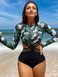 Women's Swimwear BIKINX Official Green Flower Bathing Suit Women One Piece Korean Style Beachwear For 2024 Floral Bikini