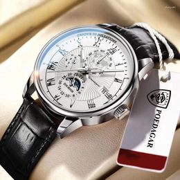 Wristwatches Watches Mens Top Watch Calendar With Leather Band Fashion Business Quartz Wristwatch Relogio Masculino