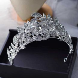 Headbands Baroque Princess Leaves Crystal Wedding Headwear Sparkling Bridal Headband Bridal Hair Accessories Evening Dress Q240506