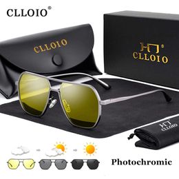 CLLOIO Anti-glare Day Night Vision Men Women Polarized Driving Sun Glasses Square Aluminum Photochromic Sunglasses UV400