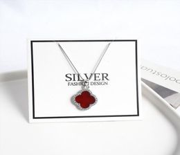 Authentic 100 925 Sterling Silver Black Red Four Leaf Clover Pendant Necklaces for Fashion Women Wedding Engagement Jewelry1321775