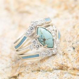 Cluster Rings Women's Turquoise Delicate Moissanite Engagement Wedding Anniversary Birthday Christmas Gift Jewelry