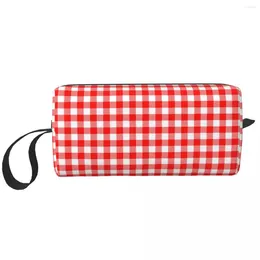 Storage Bags Fashion Red Plaid Checkered Style Travel Toiletry Bag Women Makeup Cosmetic Beauty Dopp Kit