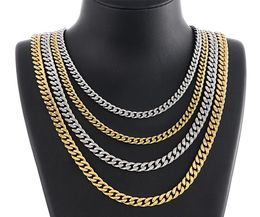 Hip Hop Stainless Steel Cuban Chain Necklace Simple 18K Real Gold Plated Jewelry3488771