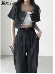 Women's Two Piece Pants 2 Sets Summer Korean Chic Square Denim Shirt Ladies Tops And Women Long Jeans Wide Leg Fashion Suit