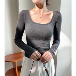 Women's T Shirt Tees Modal's New Versatile Slim Fit Square Neck Bottom Shirt for Women's Inner Wear Top Thread Outer Wear Long sleeved Women's T-shirt tops
