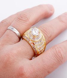Hip Hop Baguette Cluster CZ Iced Out Diamond Ring High Quality White Gold Bling Fashion Mens Rings4697548