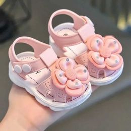 Sandals Summer Flowers PVC Children Sandals Princess Anti Slip Toddler Kids Beach Shoes Soft Button Baby Girls Flat Sandals