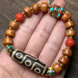 Strand Boutique Old Agate Dzi Bead With Yak Bone Tibetan Crafts Single Ring Men's And Women's Bracelet