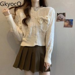 Women's Knits Knitted Cardigan Jacket Sweet Temperament Bow Puff Sleeve Sweater 2024 Fashionable Outdoor Clothes