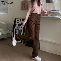 Women's Jeans Coffee Colour American Style Mopping Vintage Streetwear Retro High Waist Slender Fashion All Match Wide Leg Leisure Chic