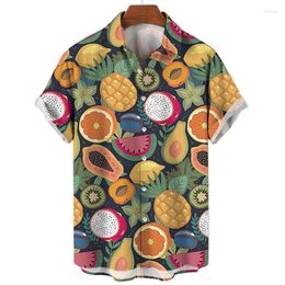 Men's Casual Shirts Hawaiian Tropical Fruit Shirt For Men Button Lapel Short Sleeve Summer Male Clothing 3D Pineapple Banana Printed Blouse