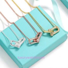 Luxury Tiifeniy Designer Pendant Halsband Double Ring Necklace 925 Sterling Silver Plated 18k Gold Set Diamond Full Layer Chain Buckle Horseshoe