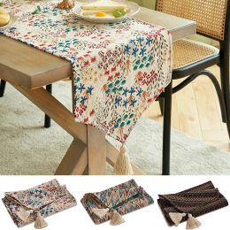 Pads Cotton Linen Tassels Table Runner 180/260cm Long Boho Rustic Table Cover Dining Party Decoration Vintage Stripe Table Protector