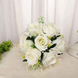 Flores decorativas Buquê de casamento de noiva Brides damaid damaia branca Flores de seda Rosas