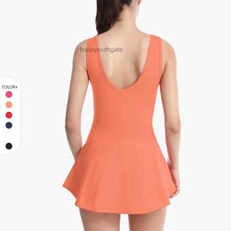 Basic Casual Dresses Tennis Skirt Sports Fitness Anti Light One-piece Dress Beautiful Back Running Tight Yoga Gym Clothes Women