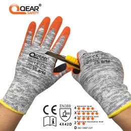 Gloves Qearsafety Cut Level 5 Protection Work Gloves, Hppe Fibre Knitted, Sandy Orange Colour Nitrile Palm Coated,antislip, Flexible