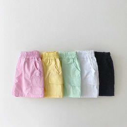 Shorts 2024 Summer Korean Style Clothing Girls and Boys Shorts Macaron Colored Baby Girls Shorts Cotton Linen Shorts Bloomers 6 Month-3YL2403