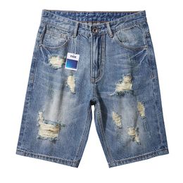 Summer Loose Men's Denim Shorts, Plus Size Ripped Hole Shorts, Size 42-48 for 112-142kg Fat Guy