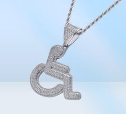 New Iced Out Wheelchair Handicapped Sign Pendant Necklace Gold Silver Plated Mens Hip Hop Jewellery Gift3494043