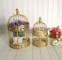 Nests 1pcs/lot 14x25/19x35cm Handmade Antique gold metal decorative wedding bird cage set wedding decoration wedding Favours and gifts