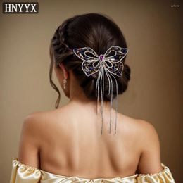 Hair Clips HNYYX Rhinestone Butterfly Hairpin Long Tassel Chain Crystal For Women Fashion Piece Wedding Party Accessories A65