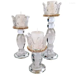 Candle Holders Crown Candlestick Holder Transparent Glass Crystal Wedding Home Decor Big Tealight Stand