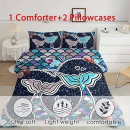 Duvet Cover Twin ,3 Piece Mermaid Fish Scales Bedding Comforter Microfiber All Seasons Quilt Set for Girls Room Decor,with 1 quilt and 2 pillowcases