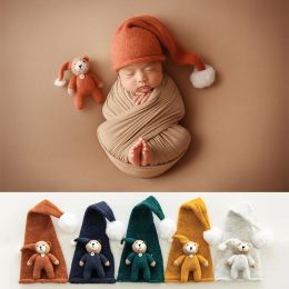 Blocks Newborn Photography Props Cute Plush Ball Hat+Bear Doll Toys Girls Boys Infant Fotografia Prop Studio Baby Shooting Accessories