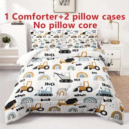 Duvet Cover 3pcs Cartoon Car Set (1*Comforter + 2*Pillowcase, Without Core), Engineering Vehicle Print All Season Bedding Set, Soft Comfortable And Skin-friendly Comforter