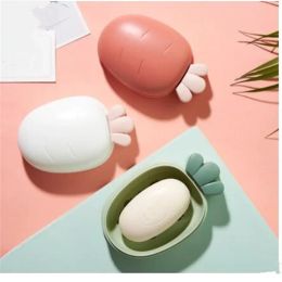 Dishes Soap Box Bathroom Accessories Dish Plate Cute Portable Carrot Fruits Soap Rack Home Shower Travel Hiking Holder Container