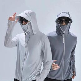 Men's Jackets Unisex Sun Protection Clothing Hooded Long Sleeve Pockets Sunscreen Jacket Zipper Placket Cycling Running Outwear Casual