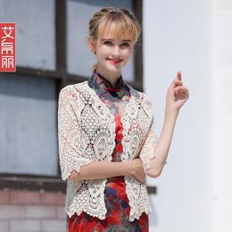 Women's Jackets Women Crochet Lace Cardigan Summer Floral Embroidery Sheer Mesh Retro Beach Cover Up Hollow Out Sweet Casual