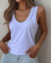 Women's Tanks Casual White U-Neck Racer Back Ribbed Tank Top Temperament Commuting Summer Female Fashion Skinny Sleeveless Vest