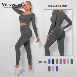 Vnazvnasi 2 pcs Yoga Clothing Set Sports Suit for Fitness Athletic Wear Gym Seamless Workout Clothes Women Sportswear Outfit 240425