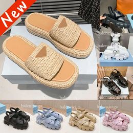 Designer Sandals women crochet Platform Slides padded nappa leather slippers Monolith Roman Foam Rubber sliders womens Shoes luxury Summer Buckle Beach Sandal 82