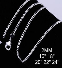 2MM 925 Sterling Silver Curb Chain Necklace Fashion Women Lobster Clasps Chains Jewelry 16 18 20 22 24 26 Inches GA2624033313