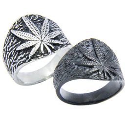 5pcslot New Black Silver Leaf Men Boys Ring 316L Stainless Steel Fashion Jewelry Popular Biker Hip Style Leaf Ring6842091