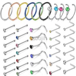 Body Arts Stainless Steel L Shape Nose Ring Curve Pack Crystal Straight Nose Stud Lot Piercing Nariz Cuff Pircing Nose Clip Studs Jewellery d240503