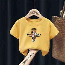 T-shirts Summer Kids Clothes Streetwear Bear Print Brand T Shirt Short Sleeve Tops Tees Boys Girls Tops Cotton T Shirts Fashion ChildrenL2405