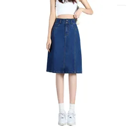 Skirts 2024 Fashion Spring Summer Women's Washed Denim Skirt Casual Student High-waist Pocket Slim Ladies Split Hem A-line