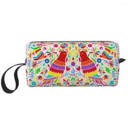 Storage Bags Mexican Otomi Birds Cosmetic Bag Women Cute Big Capacity Folk Floral Textile Makeup Case Beauty Toiletry
